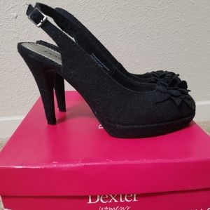 Dexter black wool slingback heels